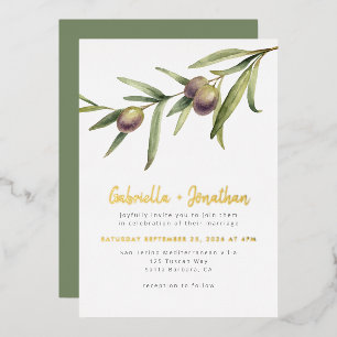 Invitation En Aluminium Olive botanique moderne Mariage or