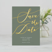 Invitation En Aluminium Olive Enregistrer La Calligraphie Date (Debout devant)