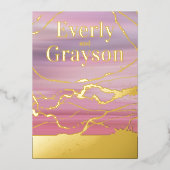 Invitation En Aluminium Ombre Lavender Mariage or en marbre rose (Recto)