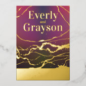 Invitation En Aluminium Ombre violet rouge marbre Veining Mariage or (Recto)