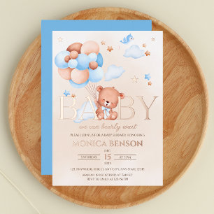Invitation En Aluminium On peut attendre avant Boho Blue Beige Baby shower