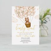 Invitation En Aluminium On Peut Attendre Teddy Bear Baby shower Or (Debout devant)