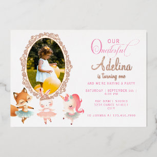 Invitation En Aluminium Onederful Cute Ballerina Animal 1ère Fête d'Annive
