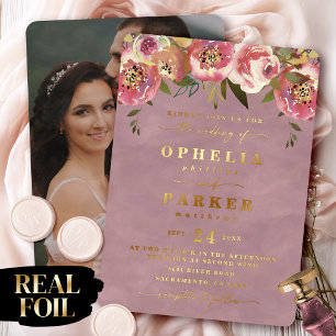 Invitation En Aluminium Ophelia Floral Cottagecore Photo Mariage Or