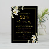Invitation En Aluminium or 50e anniversaire à fleurs blanches (Debout devant)