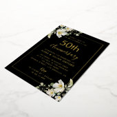 Invitation En Aluminium or 50e anniversaire à fleurs blanches (Rotation)