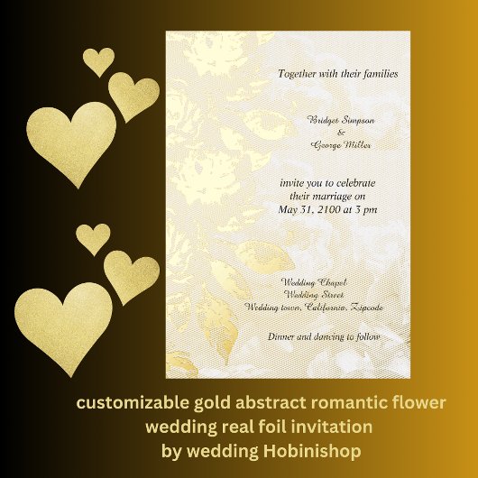 Invitation En Aluminium or abstrait fleur romantique mariage réel