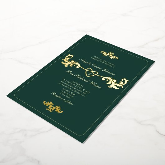 Invitation En Aluminium Or antique et vert émeraude (Rotation)