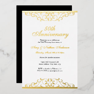 Invitation En Aluminium Or Blanc Élégant Tourbillon 50e Anniversaire de Ma