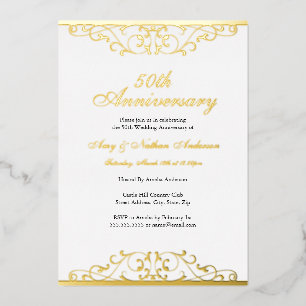 Invitation En Aluminium Or Blanc Élégant Tourbillon 50e Anniversaire de Ma