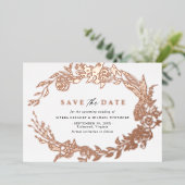 Invitation En Aluminium Or blanc et Rose | Floral moderne Enregistrer la d (Debout devant)