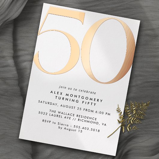 Invitation En Aluminium Or blanc et Rose | Mini moderne 50e anniversaire