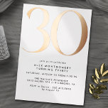 Invitation En Aluminium Or blanc et Rose | Simple Airy 30e anniversaire<br><div class="desc">Invitations de style moderne à 30ème anniversaire avec un grand cap "30" en véritable papier métallique. Les détails de votre événement sont imprimés ci-dessous en noir mat. L'or rose est accentué par un arrière - plan blanc et immaculé. (Les couleurs Arrière - plans peuvent être modifiées à l'aide de l'outil...</div>