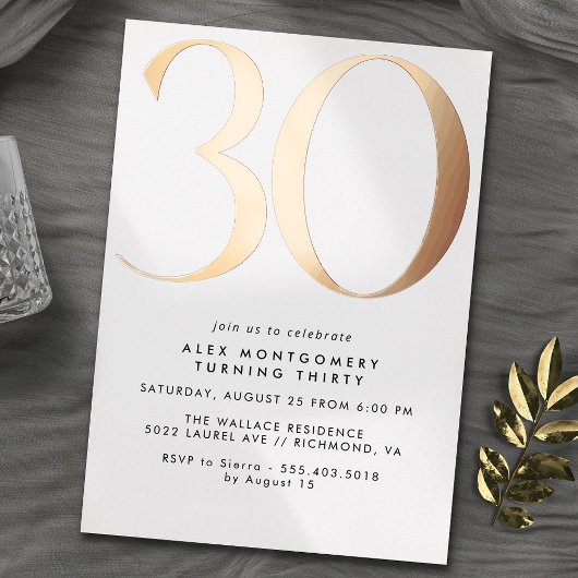 Invitation En Aluminium Or blanc et Rose | Simple Airy 30e anniversaire