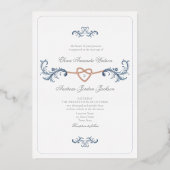 Invitation En Aluminium Or classique et mariage bleu poussiéreux (Recto)