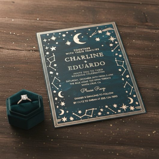 Invitation En Aluminium Or Constellation Doré Mariage