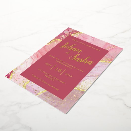 Invitation En Aluminium or de marbre rose (Rotation)