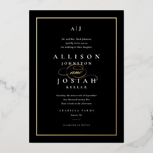 Invitation En Aluminium Or de mariage élégant (Recto)