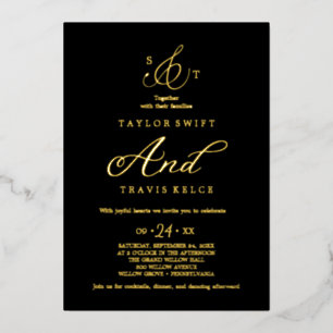 Invitation En Aluminium Or délicat sur fond ivoire   Mariage Formel Monogr