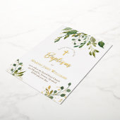 Invitation En Aluminium or détails aquarelle verdure Baptême (Rotation)