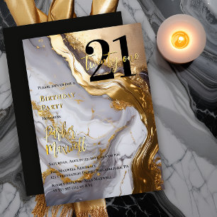 Invitation En Aluminium Or élégant Fête d'anniversaire moderne de 21 ans