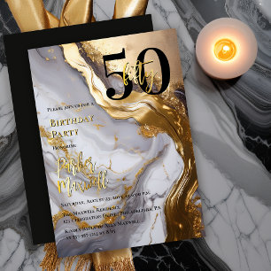 Invitation En Aluminium Or Élégant Fête d'anniversaire Moderne de 50 ans