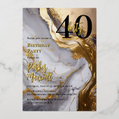 Invitation En Aluminium Or élégant | Marbre blanc Moderne 40 Anniversaire (Recto)