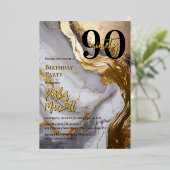 Invitation En Aluminium Or élégant | Marbre blanc Moderne 90 Anniversaire (Debout devant)