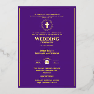 Invitation En Aluminium Or Élégant Mariage Catholique Formel Moderne