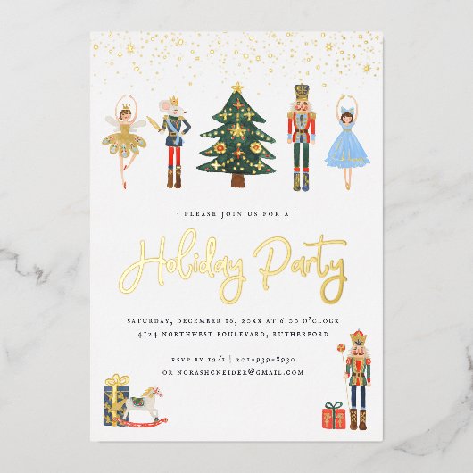 Invitation En Aluminium Or élégant | Nutcracker Christmas Holiday Party (Recto)