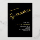 Invitation En Aluminium Or élégant script Quinceanera (Recto)