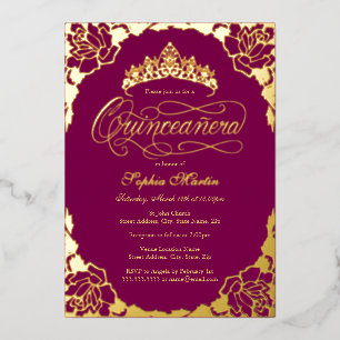Invitation En Aluminium Or Élégant Script Rose Quinceanera Anniversaire