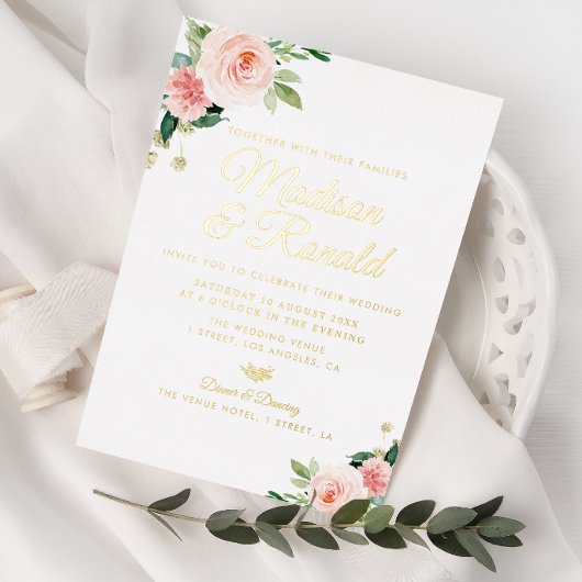 Invitation En Aluminium or et mariage floral roux