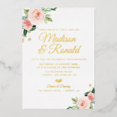 Invitation En Aluminium or et mariage floral roux (Recto)