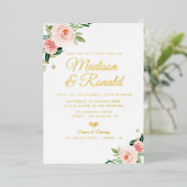 Invitation En Aluminium or et mariage floral roux (Debout devant)