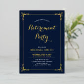 Invitation En Aluminium Or et marine | Elegant Classy Retirement Party (Debout devant)