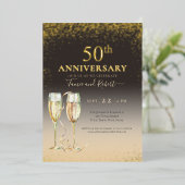 Invitation En Aluminium Or Feuille 50e Anniversaire Champagne Pailleté (Debout devant)