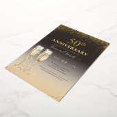 Invitation En Aluminium Or Feuille 50e Anniversaire Champagne Pailleté (Rotation)