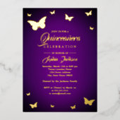 Invitation En Aluminium OR FOIL Papillon pourpre Quinceanera (Recto)