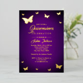 Invitation En Aluminium OR FOIL Papillon pourpre Quinceanera (Debout devant)