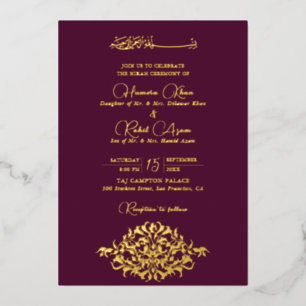 Invitation En Aluminium Or Gold Floral Paisley Musulman Mariage Artistique