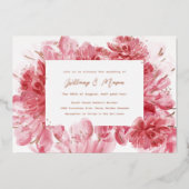 Invitation En Aluminium Or Mariage de fleurs roses (Recto)