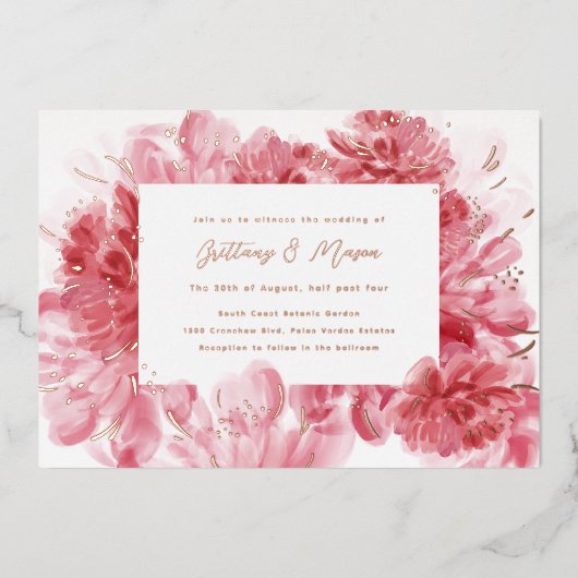 Invitation En Aluminium Or Mariage de fleurs roses (Recto)