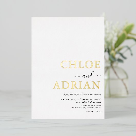 Invitation En Aluminium Or Mariage minimal simple (Debout devant)