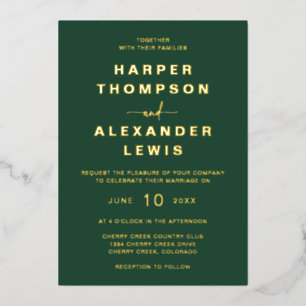 Invitation En Aluminium Or Mariage vert moderne