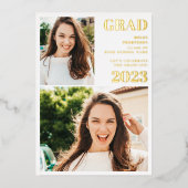 Invitation En Aluminium Or moderne blanc 3 photos graduation (Recto)