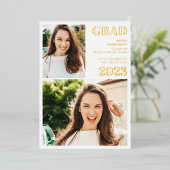 Invitation En Aluminium Or moderne blanc 3 photos graduation (Debout devant)