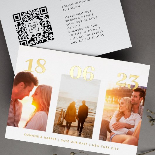 Invitation En Aluminium OR Moderne Date Trois Photo CODE QR Enregistrer La