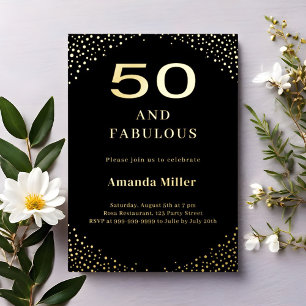 Invitation En Aluminium Or noir 50ème anniversaire fabuleux