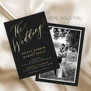 Invitation En Aluminium Or noir luxe élégant script photo mariage